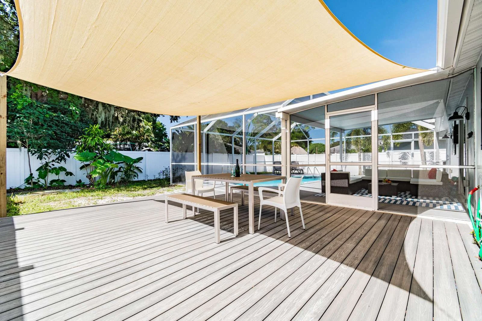 Outdoor shade sail and deck